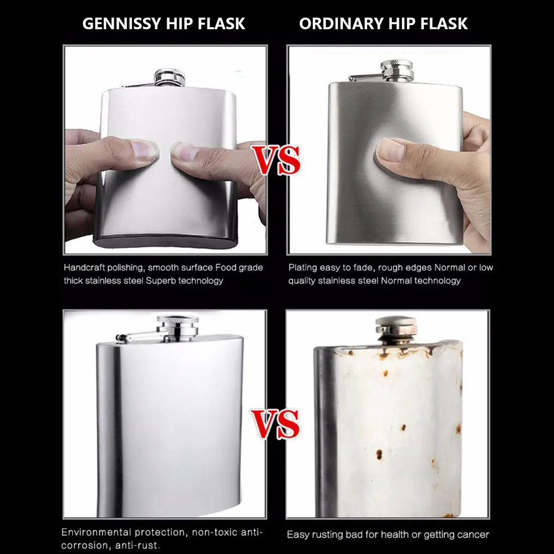 GENNISSY 10oz Hip Flask for Liquor | Leakproof Stainless Steel Gift for Men Women - view 5