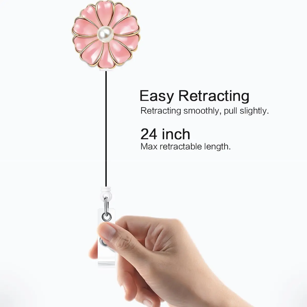 Qinsuee Pink 3 Pack Badge Holder | Retractable ID Badge Reel with Pearl, 24-inch Max Length - view 5