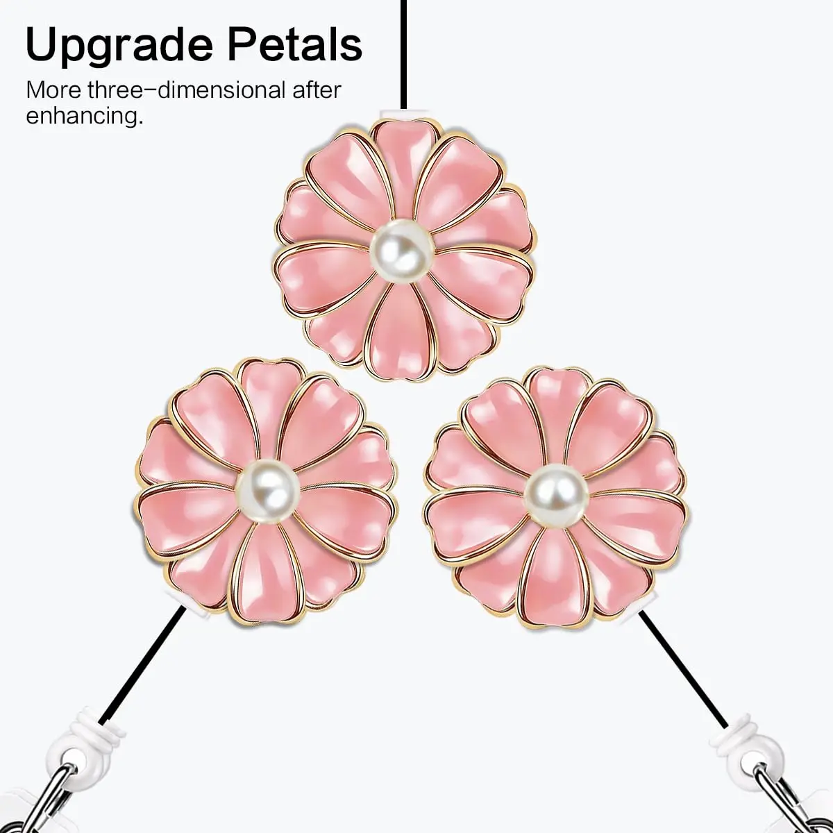 Qinsuee Pink 3 Pack Badge Holder | Retractable ID Badge Reel with Pearl, 24-inch Max Length - view 2