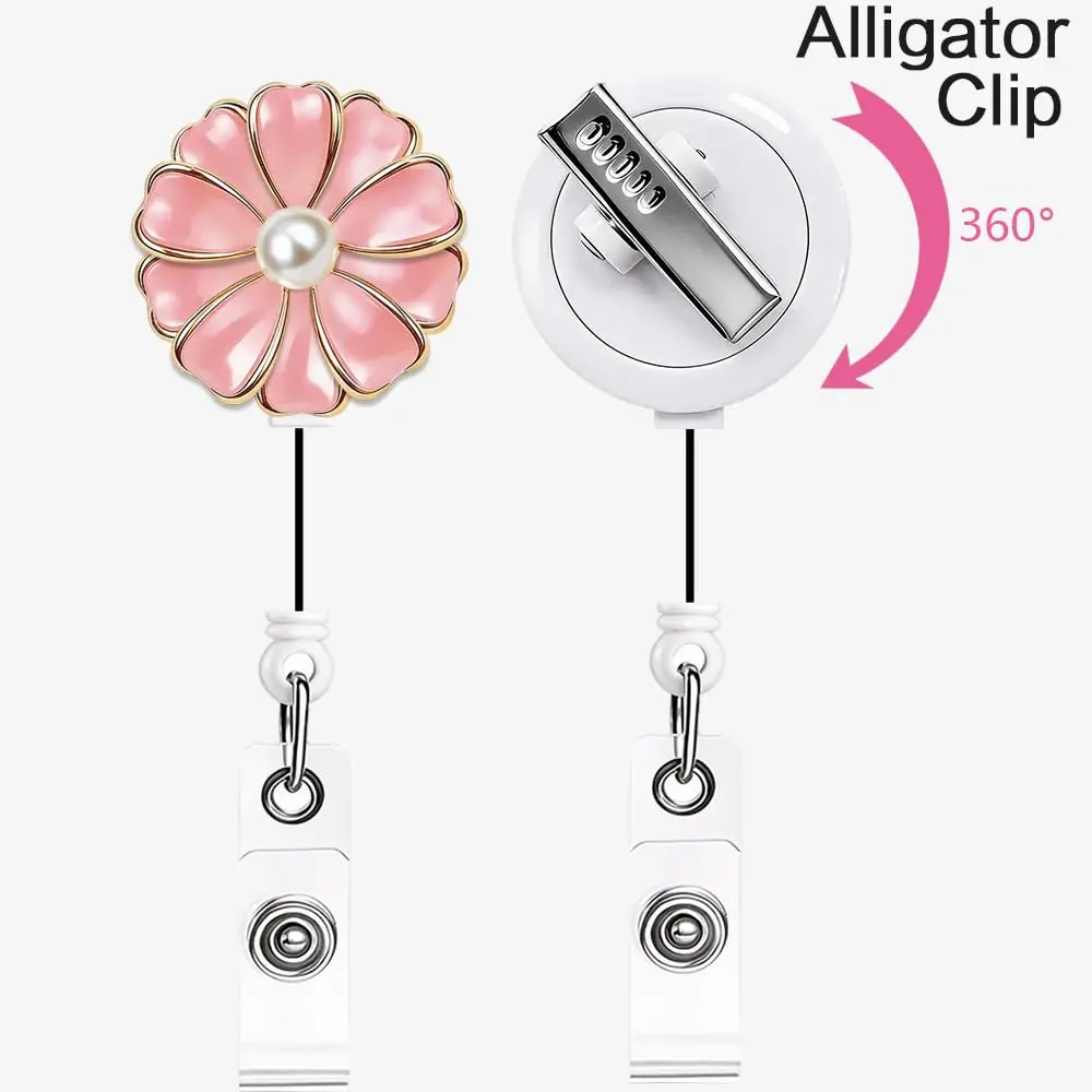 Qinsuee Pink 3 Pack Badge Holder | Retractable ID Badge Reel with Pearl, 24-inch Max Length - view 3