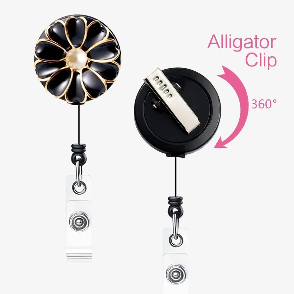 Qinsuee Badge Holder with Pearl & Alligator Clip | 24 inch Retractable Cord, 3 Pack - view 5