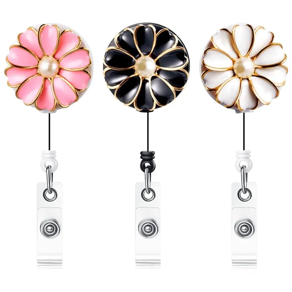 Qinsuee Badge Holder with Pearl & Alligator Clip | 24 inch Retractable Cord, 3 Pack - view 3