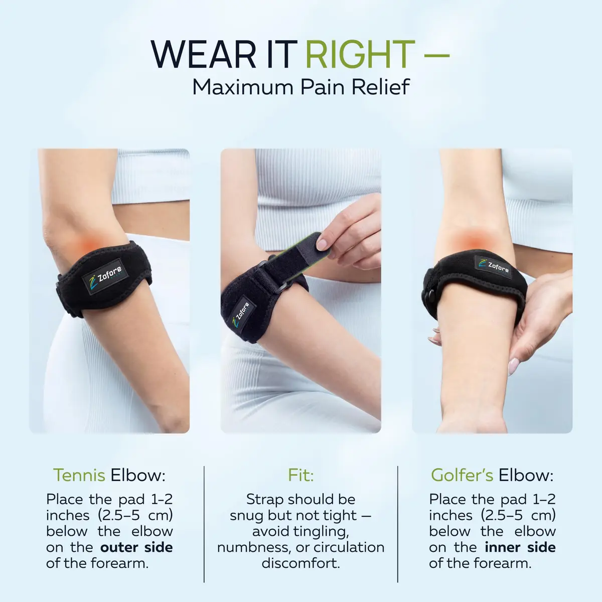 ZOFORE SPORT Tennis Elbow Brace With Compression Pad | Effective Pain Relief for Men & Women (One Size, Black) - view 4