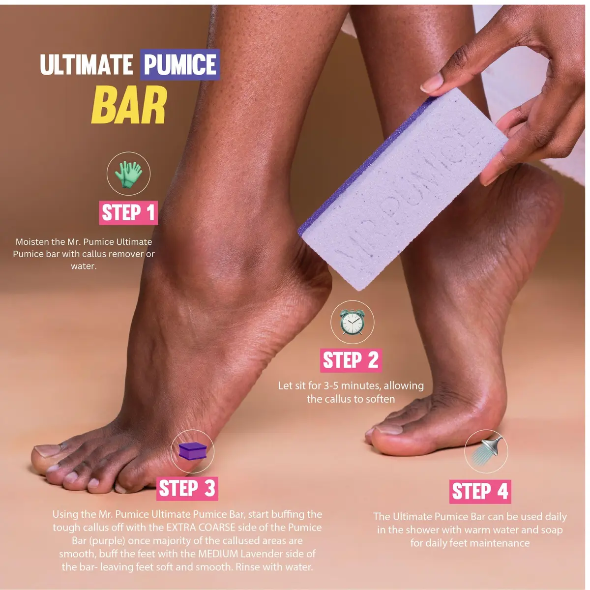 Mr. Pumice Ultimate PUMI Bar 2-in-1 Dual Grit (Medium + Coarse) Callus Remover for Feet & Heels | 4 Pack - view 4
