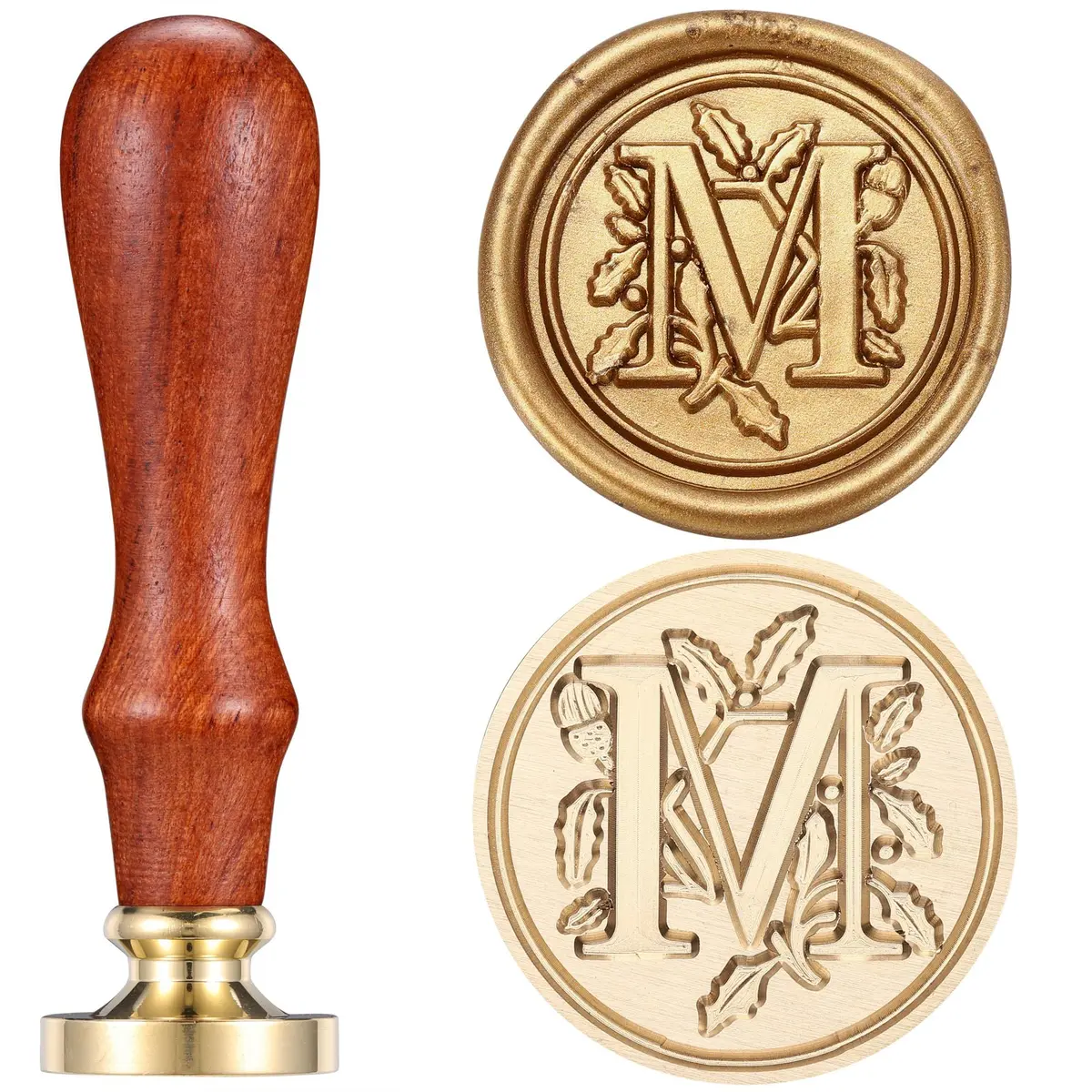 Yoption Vintage Initial Alphabet Wax Seal Stamp Letter M | Brass & Rosewood Crafting Tool - main product image