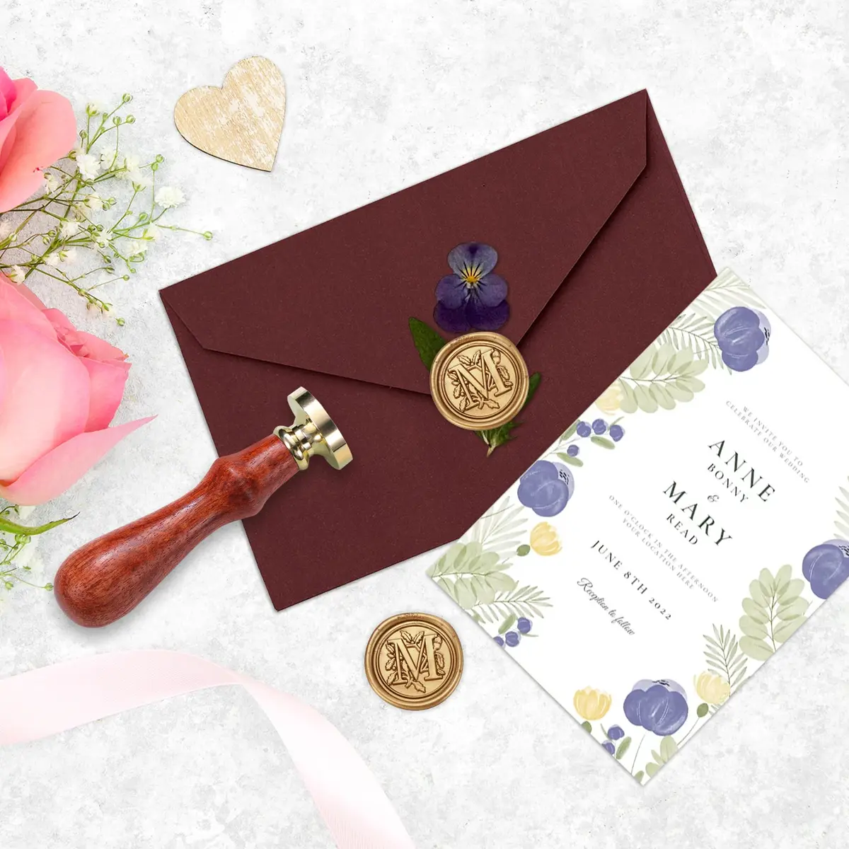 Yoption Vintage Initial Alphabet Wax Seal Stamp Letter M | Brass & Rosewood Crafting Tool - view 5