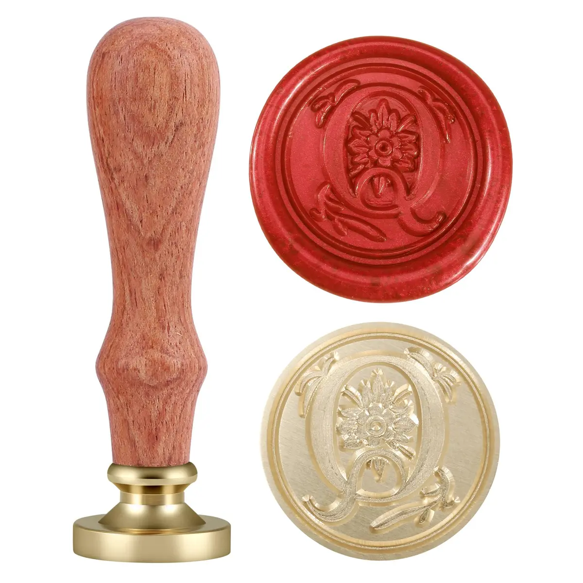 Yoption Initial Alphabet Wax Seal Stamp, Brass Head & Wooden Handle | Retro Letter Q for Invitations - main product image