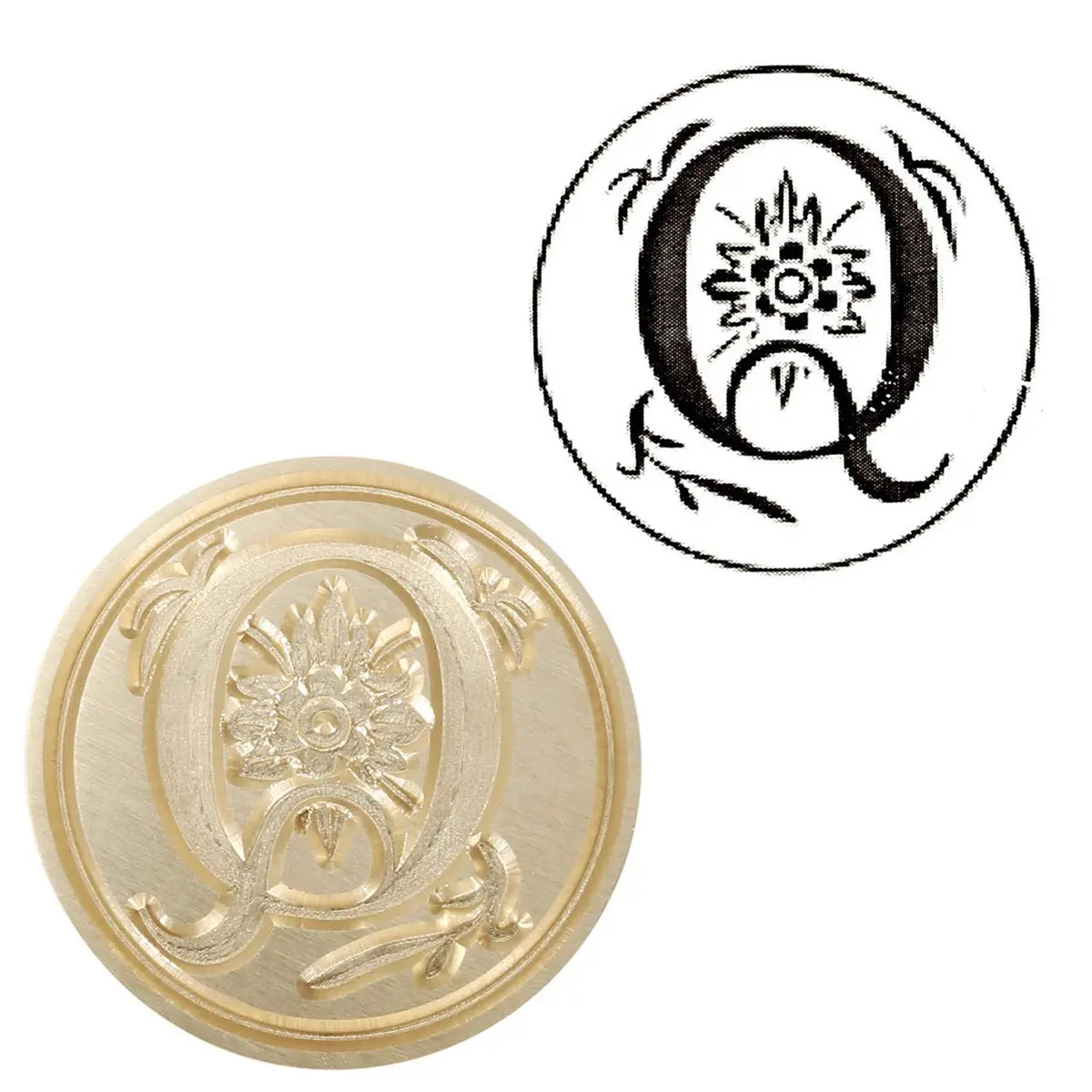 Yoption Initial Alphabet Wax Seal Stamp, Brass Head & Wooden Handle | Retro Letter Q for Invitations - view 2