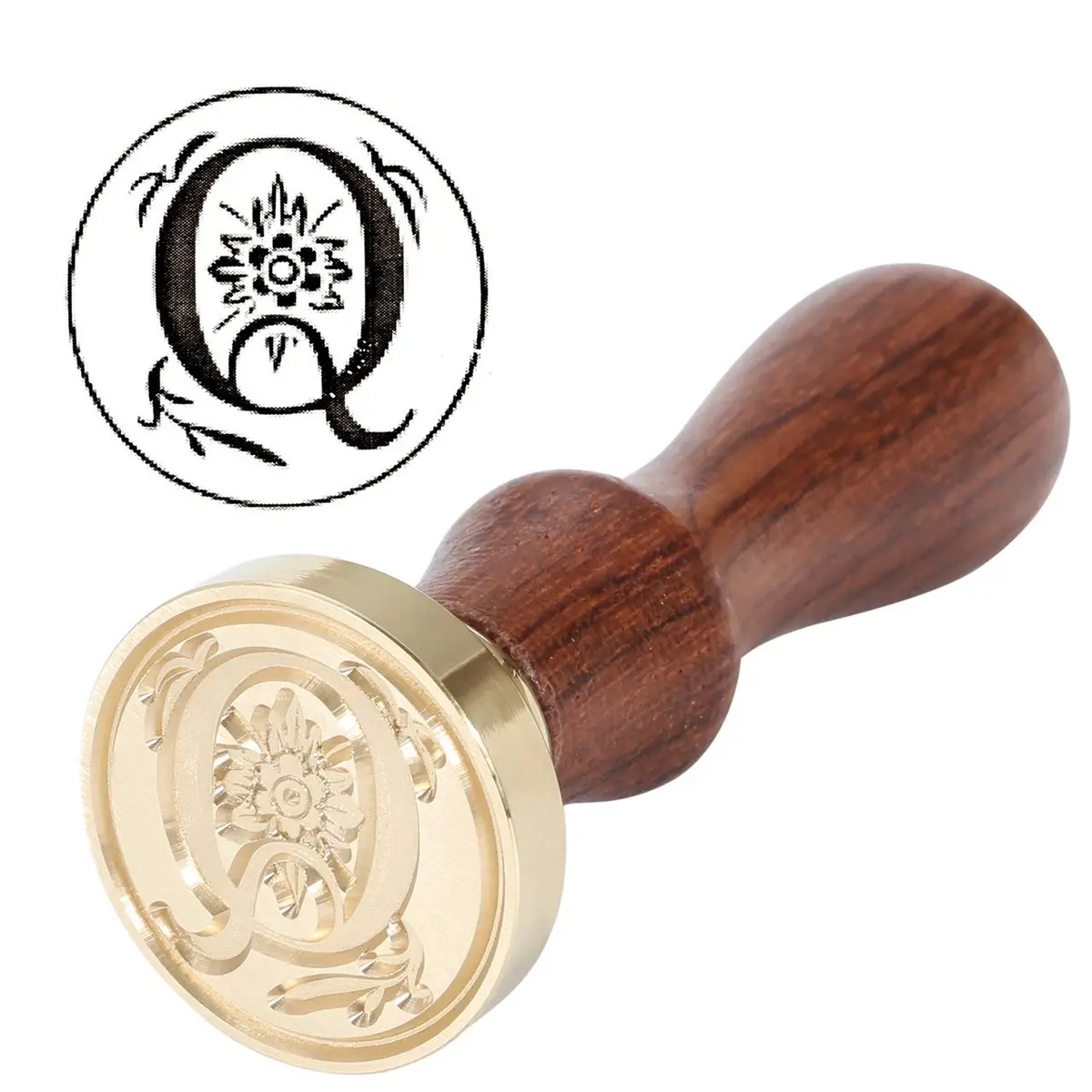 Yoption Initial Alphabet Wax Seal Stamp, Brass Head & Wooden Handle | Retro Letter Q for Invitations - view 4