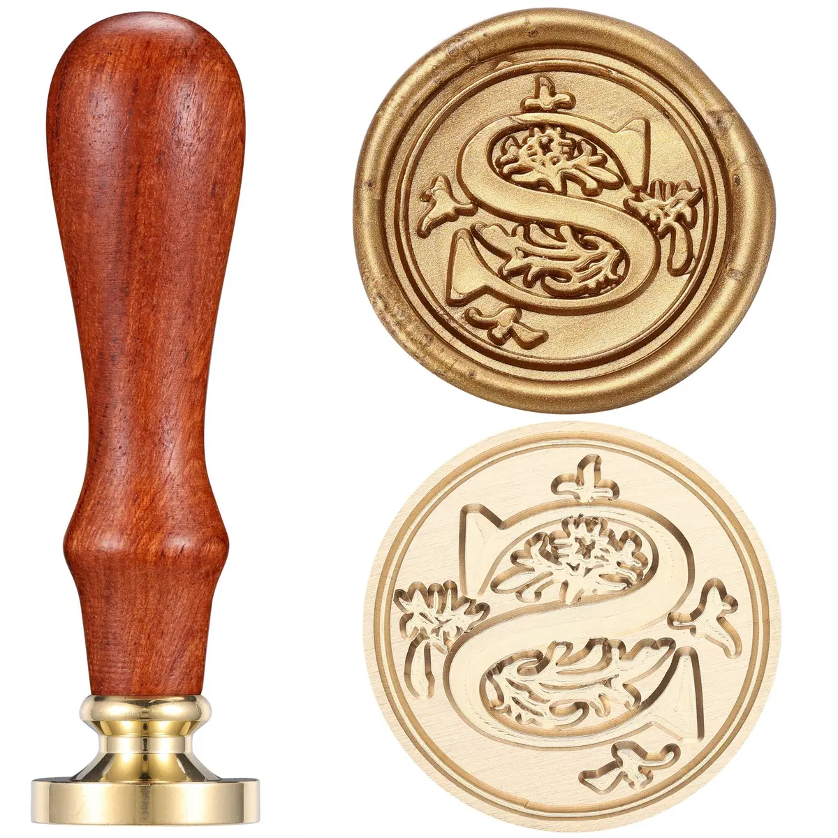 Yoption Initial Alphabet Wax Seal Stamp 1 inch | Brass Head & Wooden Handle for Invitations - main product image