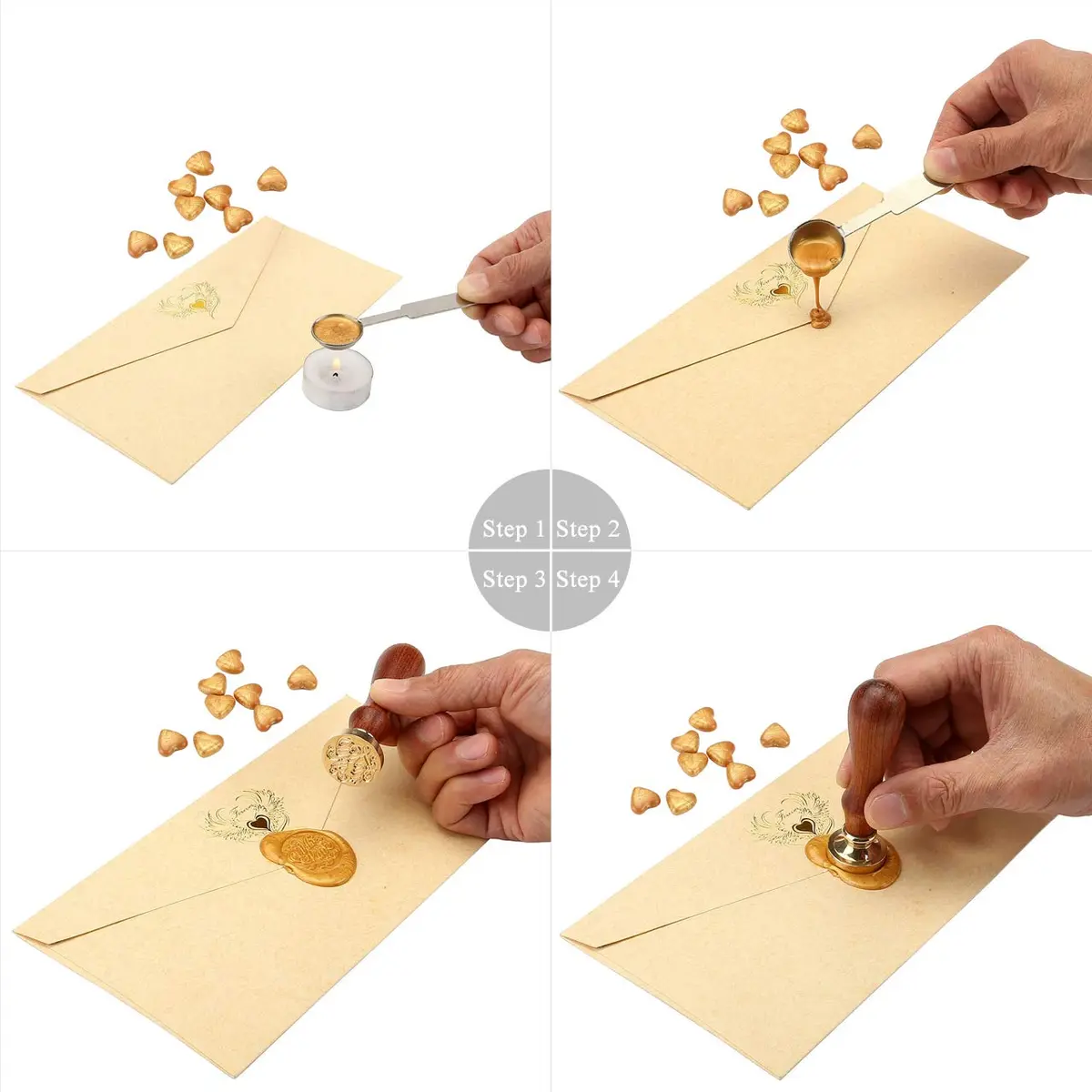 Yoption Initial Alphabet Wax Seal Stamp 1 inch | Brass Head & Wooden Handle for Invitations - view 7