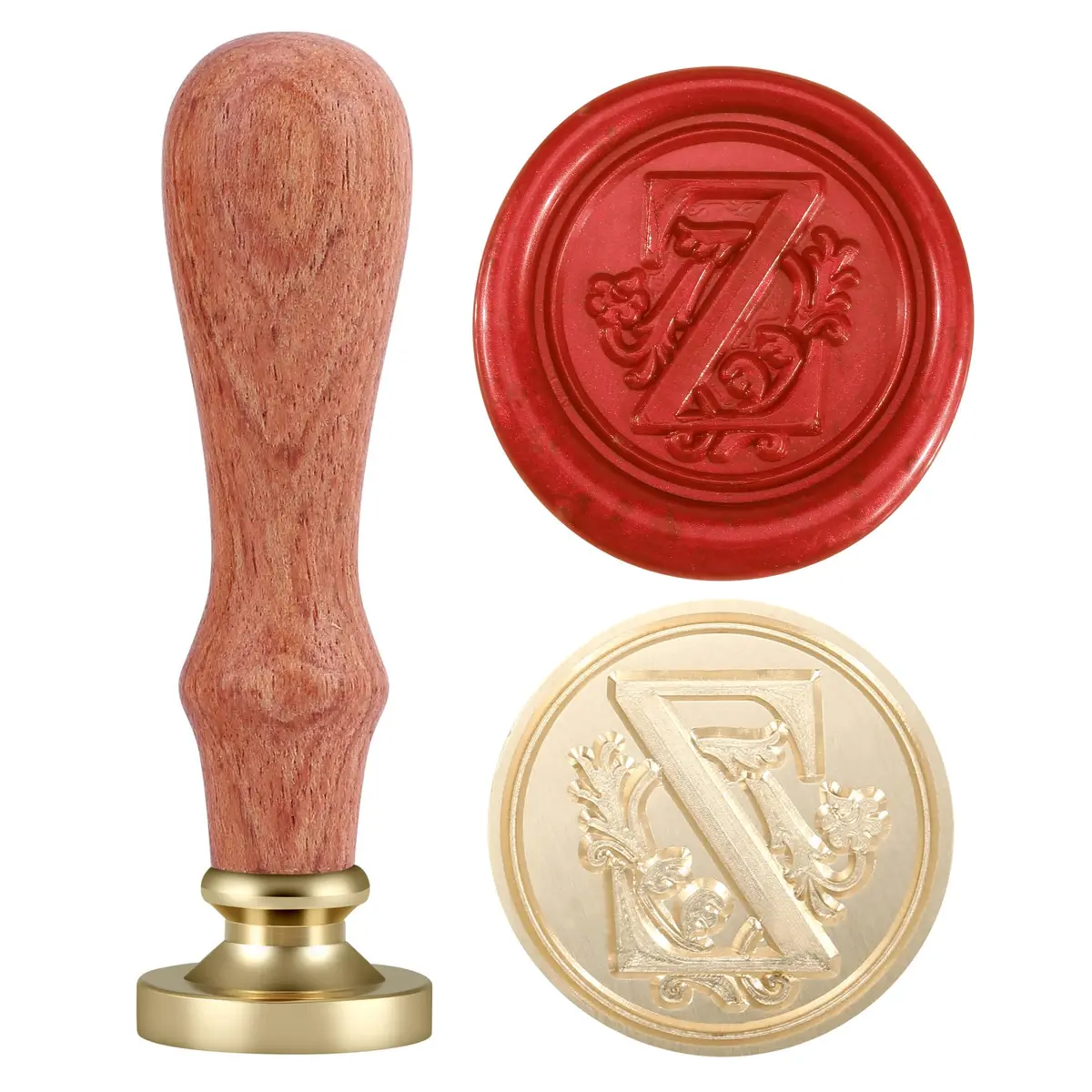 Yoption Initial Alphabet Wax Seal Stamp, 2.5cm Diameter | Brass Head & Wooden Handle for Invitations - main product image
