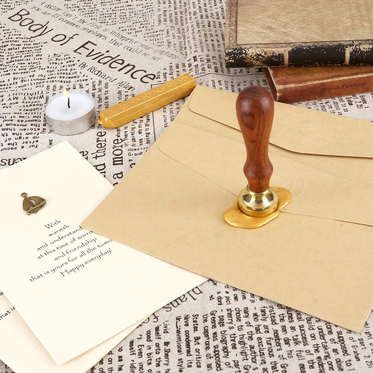 Yoption Initial Alphabet Wax Seal Stamp 'U' with Brass Head & Rosewood Handle | 2.5cm (1 inch) Diameter - view 6