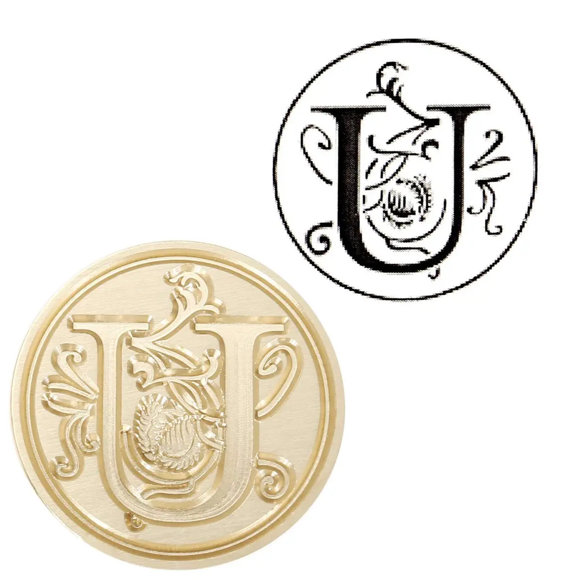 Yoption Initial Alphabet Wax Seal Stamp 'U' with Brass Head & Rosewood Handle | 2.5cm (1 inch) Diameter - view 2
