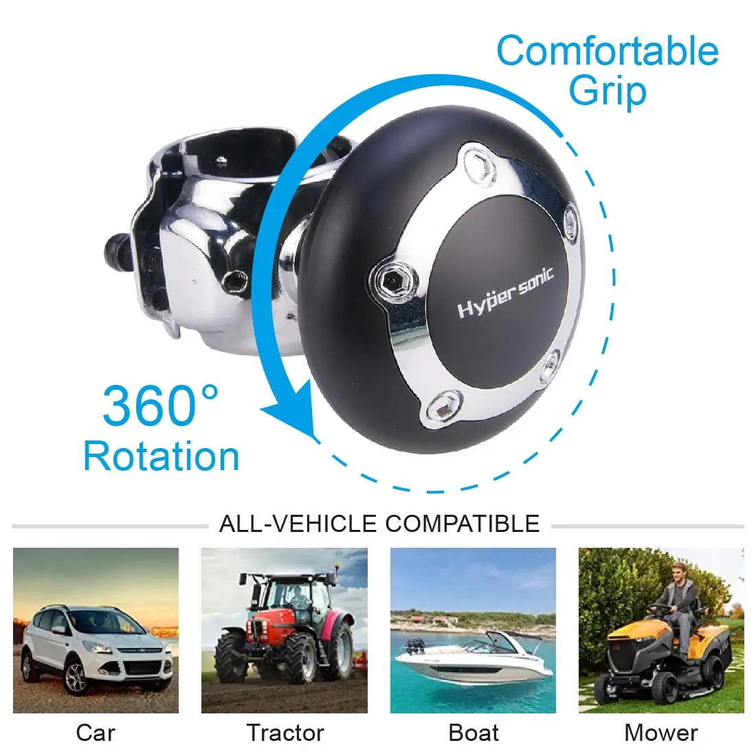 Hypersonic Car Power Handle Spinner Steering Wheel Knob in Black | Effortless Maneuvering for Long Drives - view 5