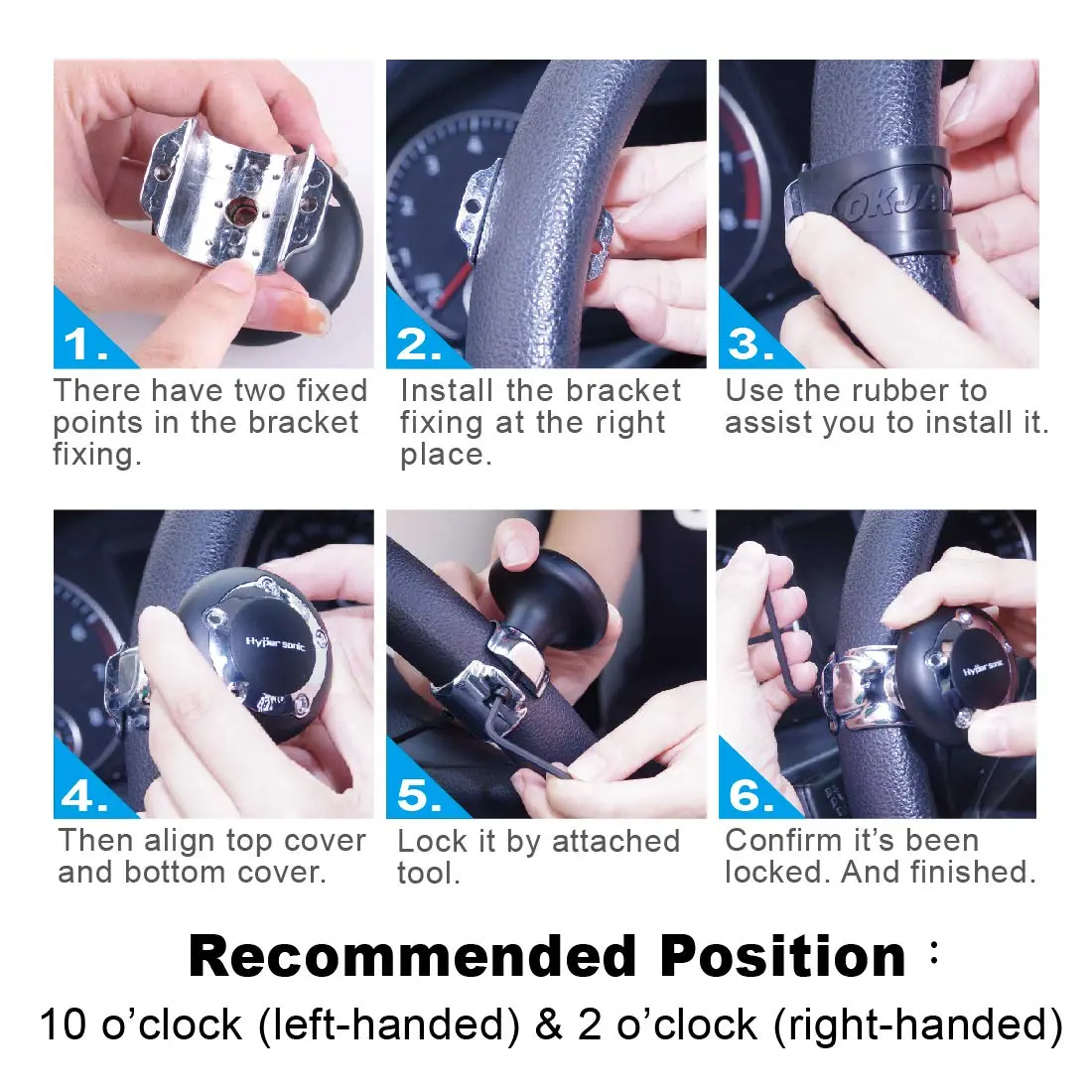 Hypersonic Car Power Handle Spinner Steering Wheel Knob in Black | Effortless Maneuvering for Long Drives - view 7