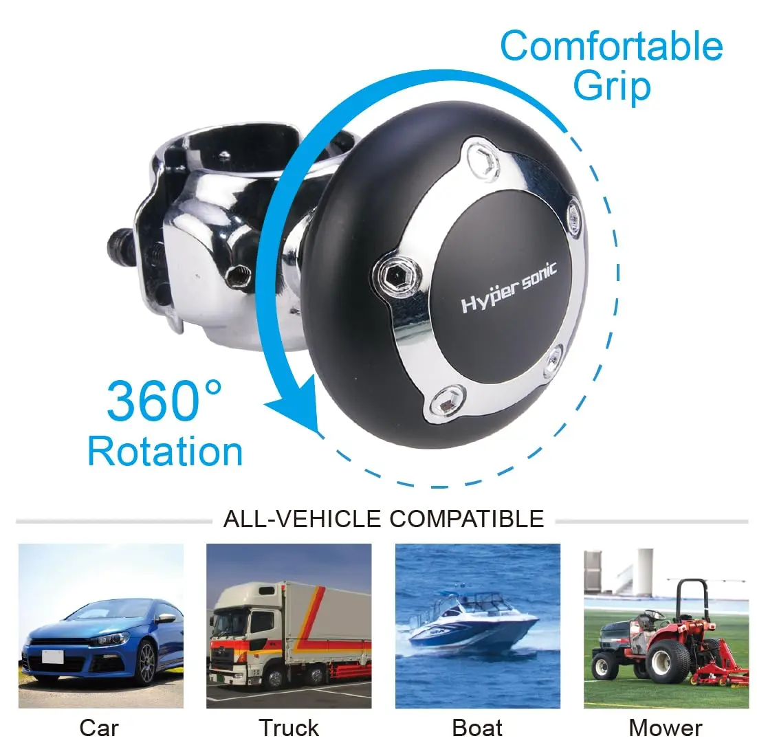 Hypersonic Car Power Handle Spinner Steering Wheel Knob in Black | Effortless Maneuvering for Long Drives - view 3