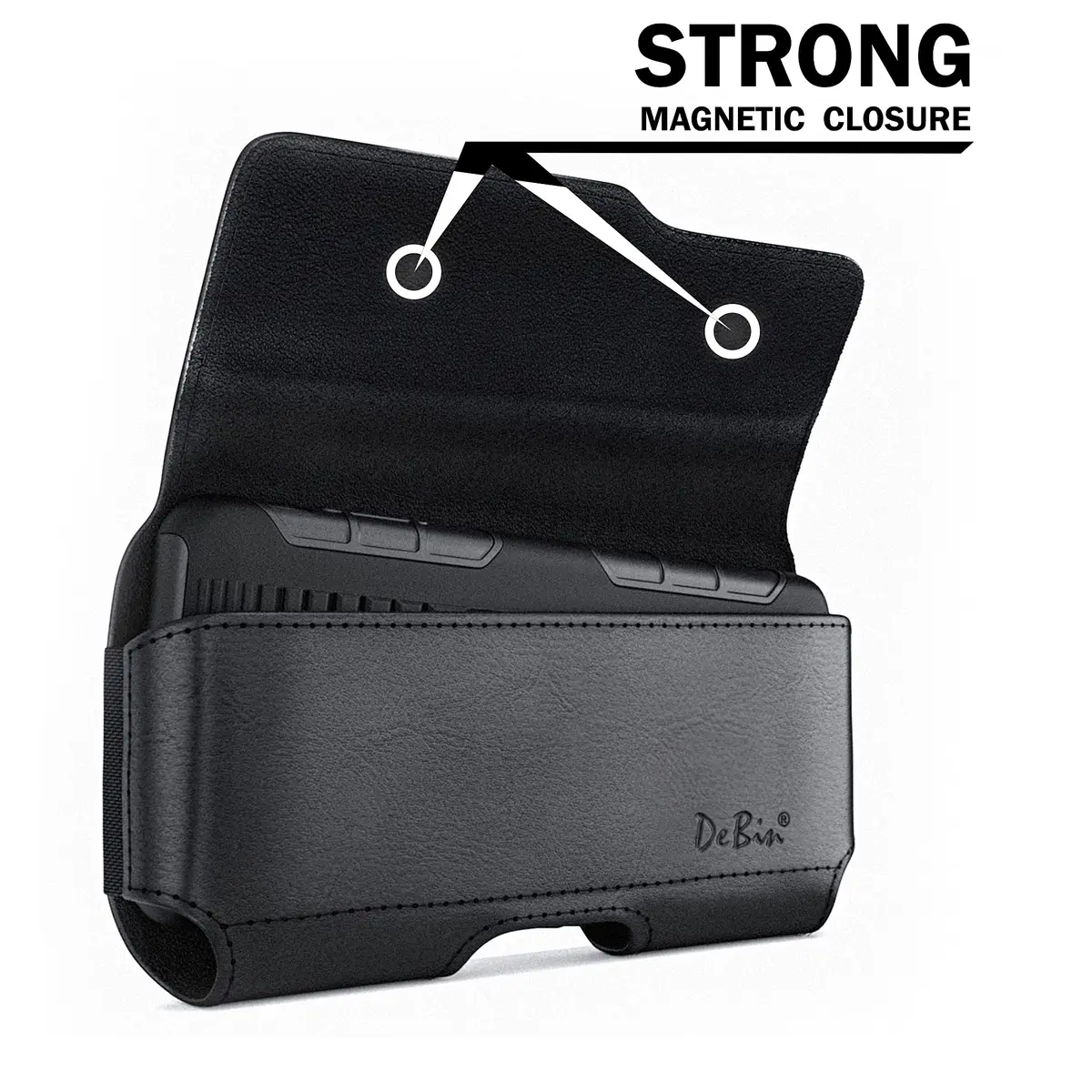 DeBin Large Holster Case for iPhone 17 Pro Max, Samsung S26+ Plus with Case On | Black Nylon Belt Clip Pouch - view 2