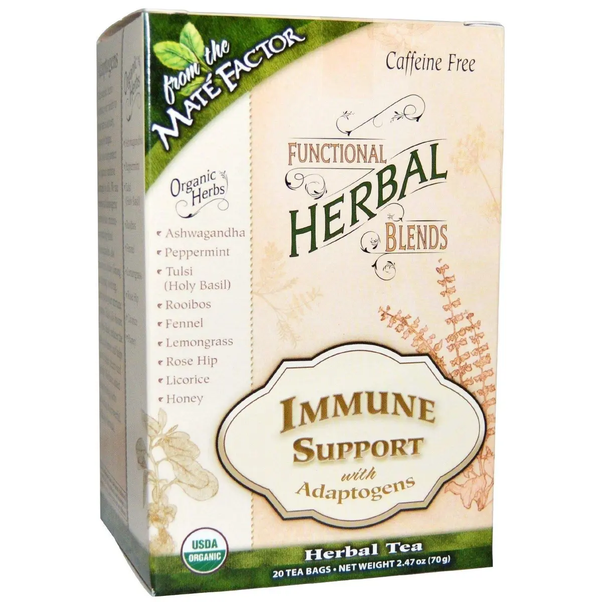 Maté Factor Green Herbal Tea 20/2.47 Oz (70 G) | Immune Support with Adaptogens, Organic, Caffeine Free - main product image