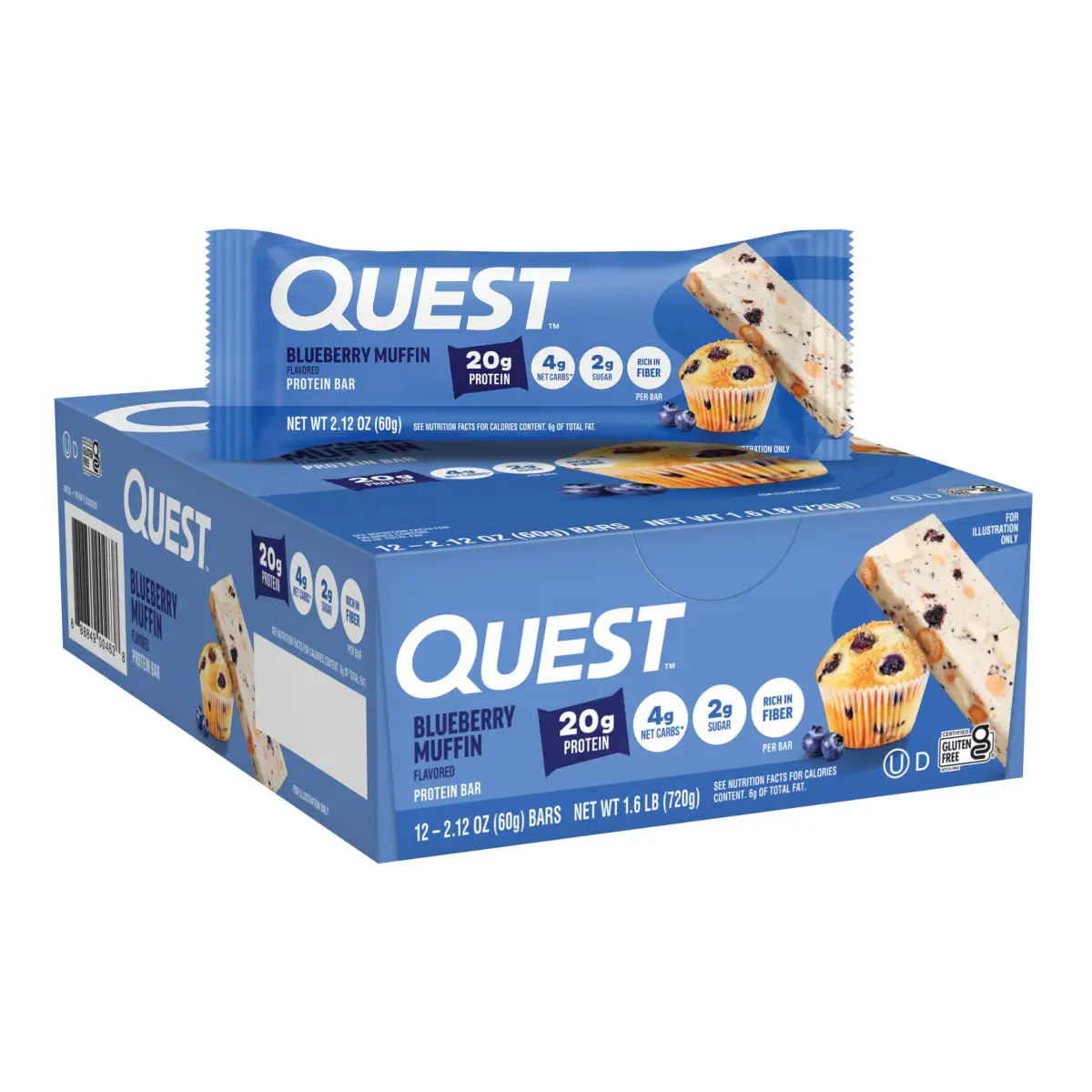 Quest Blueberry Muffin Protein Bars 2.12oz (60g) | 20g Protein, 4g Net Carbs, Gluten-Free - main product image