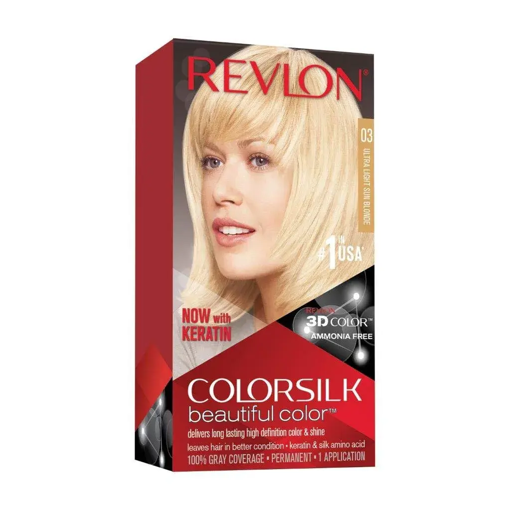 REVLON Colorsilk Permanent Hair Color 03 Ultra Light Sun Blonde | Ammonia-Free, Keratin & Silk Amino Acids, 120ml (4.4 Oz) - main product image