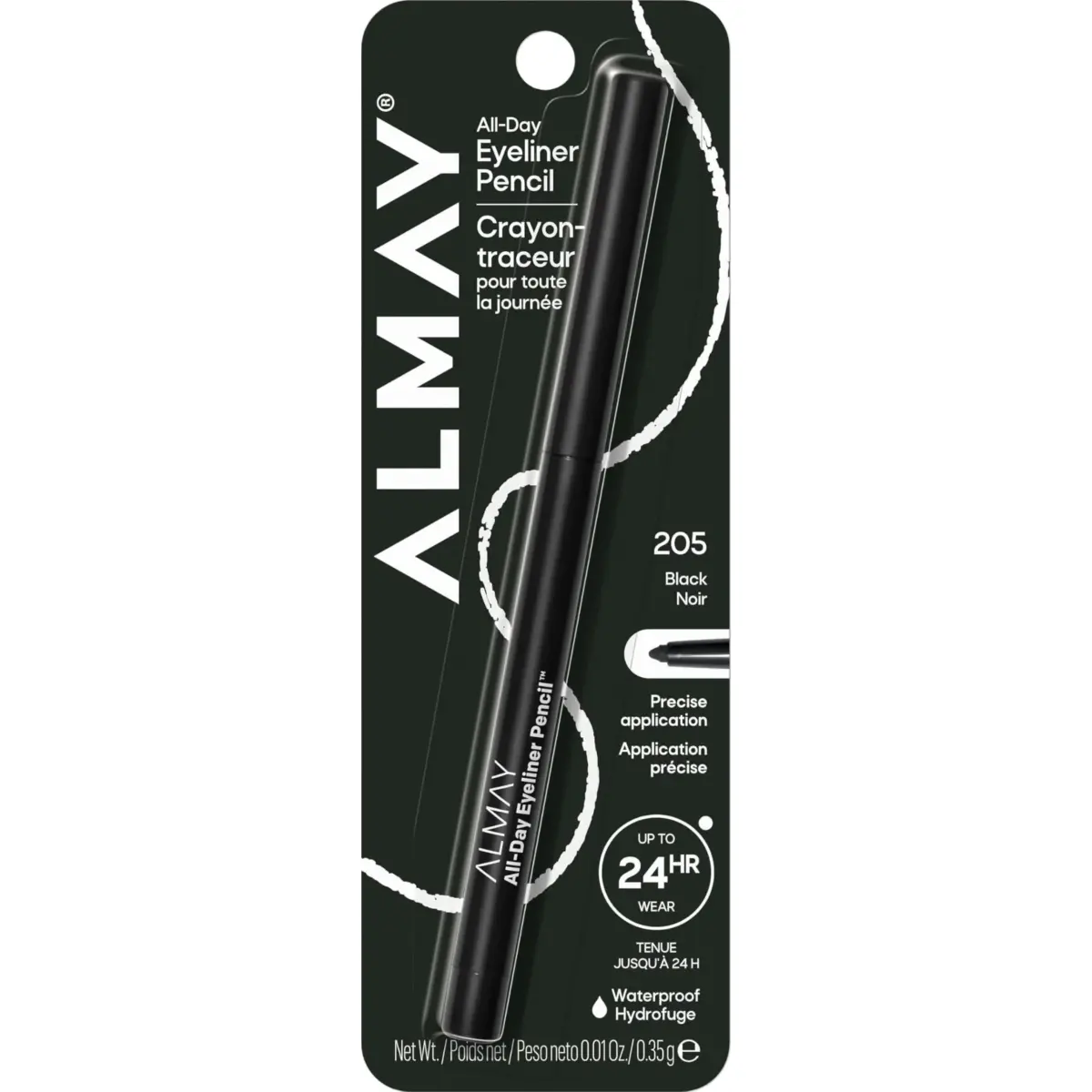 Almay All-Day Eyeliner Pencil, 205 Black - Intense Matte Black for Effortless Definition - main product image