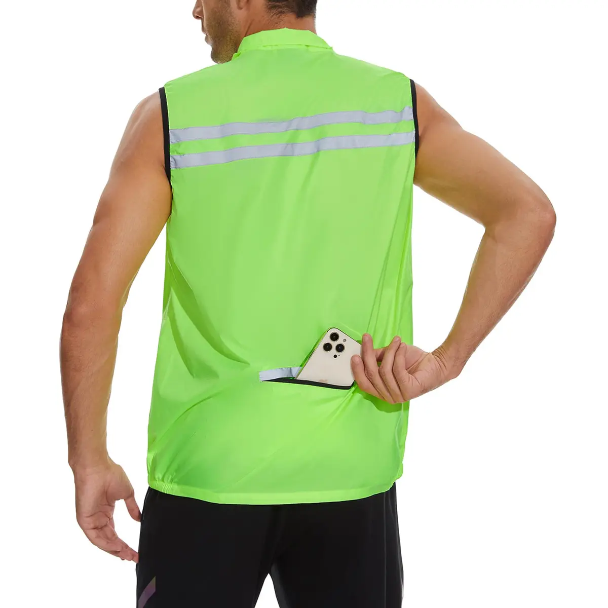 bpbtti Men's Hi-Viz Safety Running Cycling Vest - Windproof & Reflective, Large, Yellow - view 3