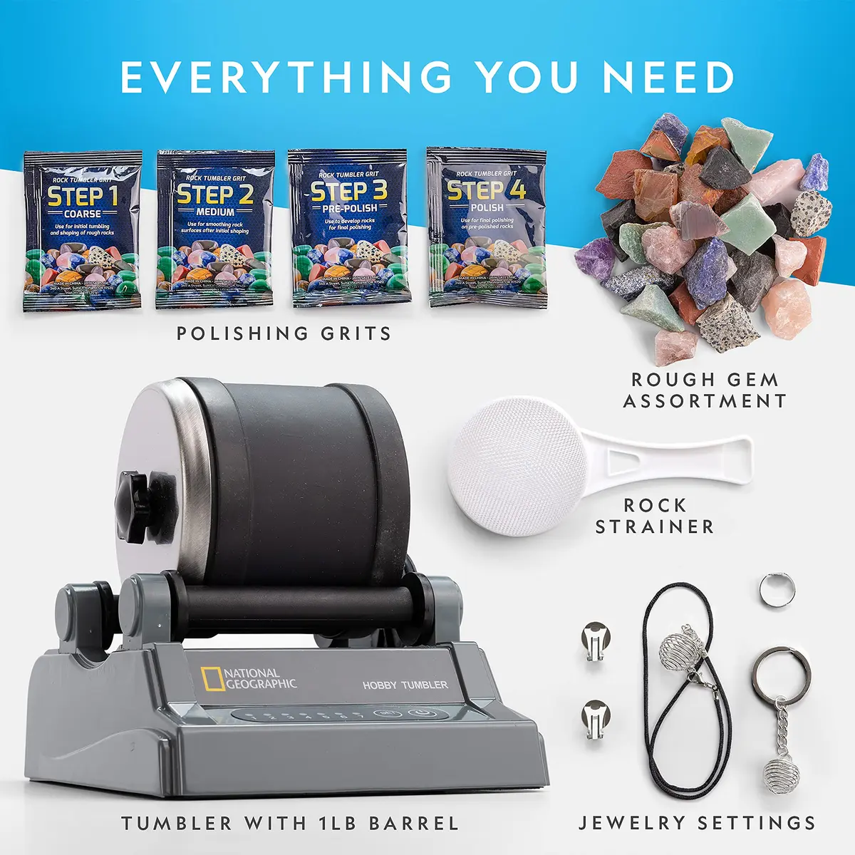 Blue Marble National Geographic Hobby Rock Tumbler Kit for Kids & Adults 8+ | Dazzling Gemstones & Jewelry - view 5