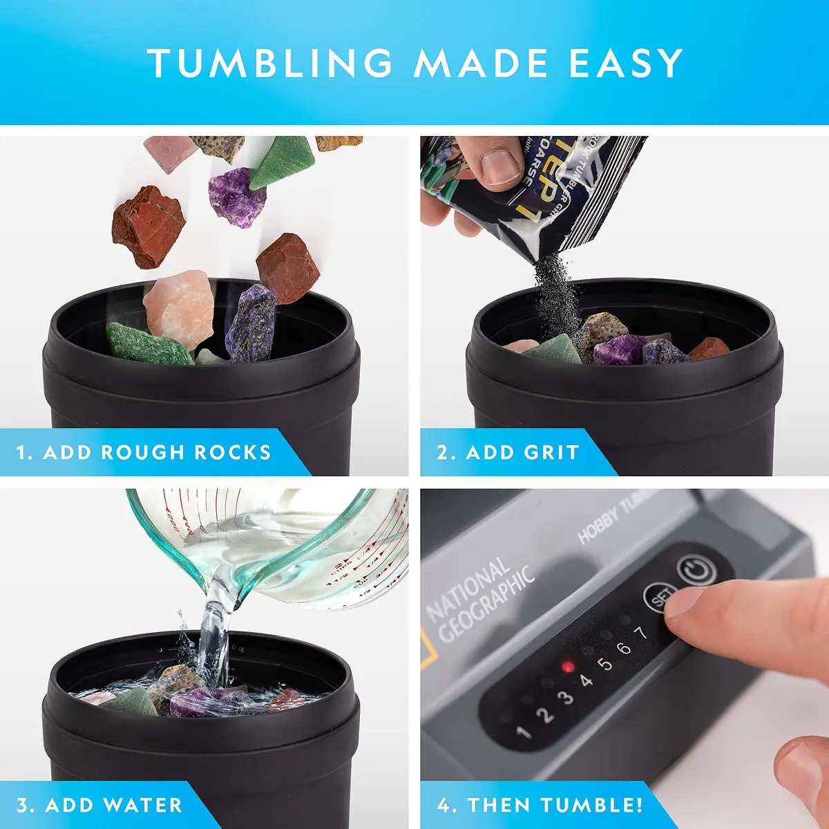 Blue Marble National Geographic Hobby Rock Tumbler Kit for Kids & Adults 8+ | Dazzling Gemstones & Jewelry - view 2