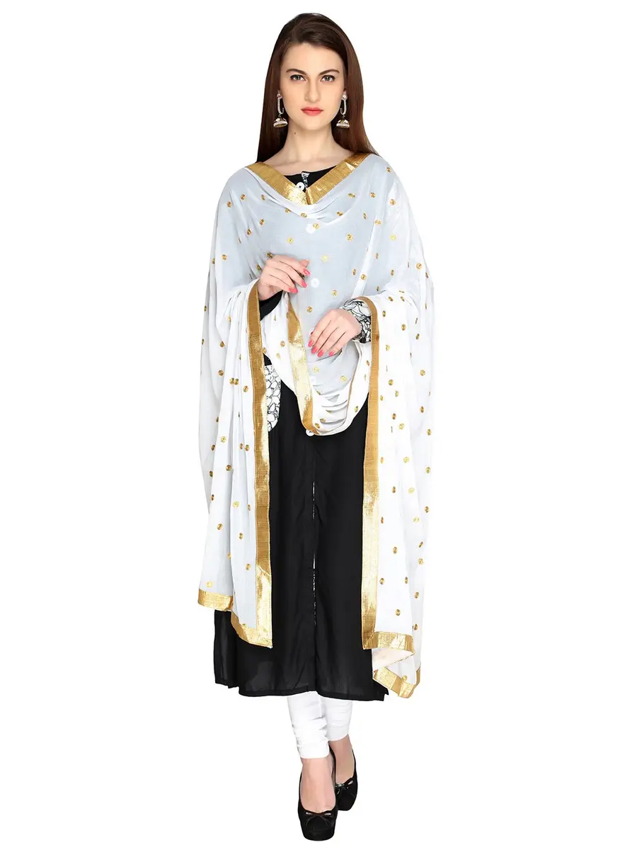 DUPATTA BAZAAR White Chiffon Dupatta with Gold Embroidery | Elegant Indian Ethnic Wear (70-120 chars) - main product image
