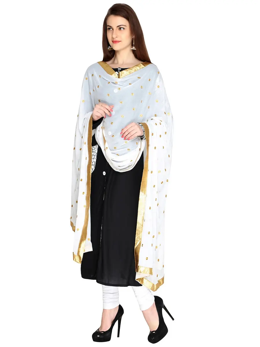 DUPATTA BAZAAR White Chiffon Dupatta with Gold Embroidery | Elegant Indian Ethnic Wear (70-120 chars) - view 2