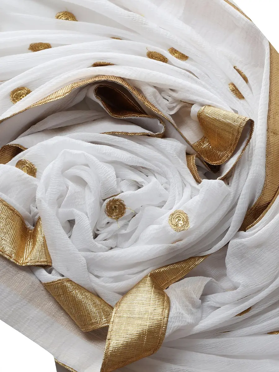 DUPATTA BAZAAR White Chiffon Dupatta with Gold Embroidery | Elegant Indian Ethnic Wear (70-120 chars) - view 3