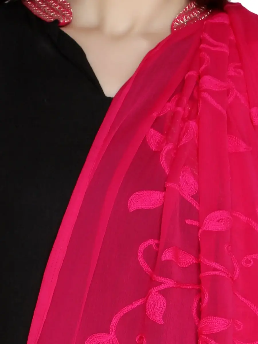 DUPATTA BAZAAR Embroidered Pink Chiffon Dupatta 93x42 inch | Soft & Breathable for Ethnic & Western Wear - view 6