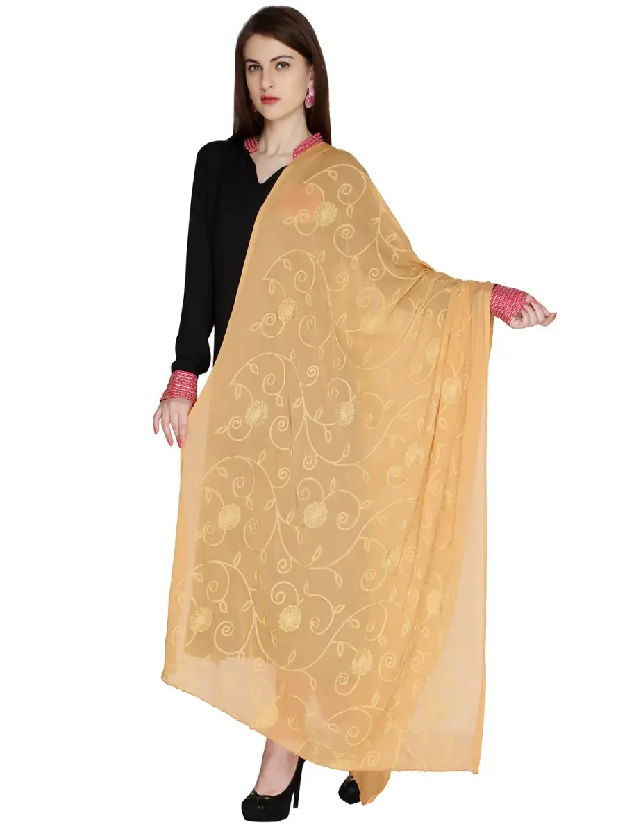 DUPATTA BAZAAR Embroidered Beige Chiffon Chunni 93x42 inch (236x107 cm) - main product image