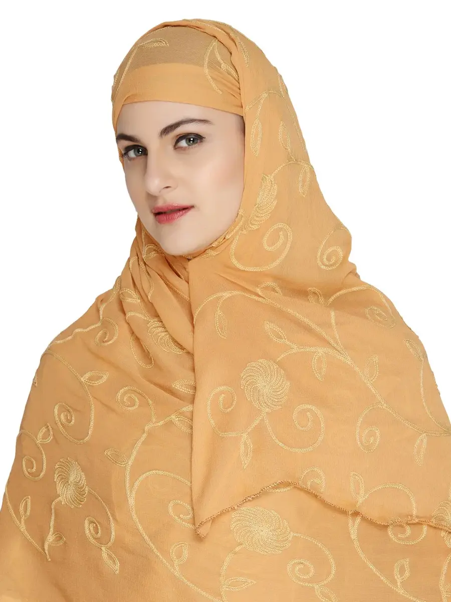 DUPATTA BAZAAR Embroidered Beige Chiffon Chunni 93x42 inch (236x107 cm) - view 2