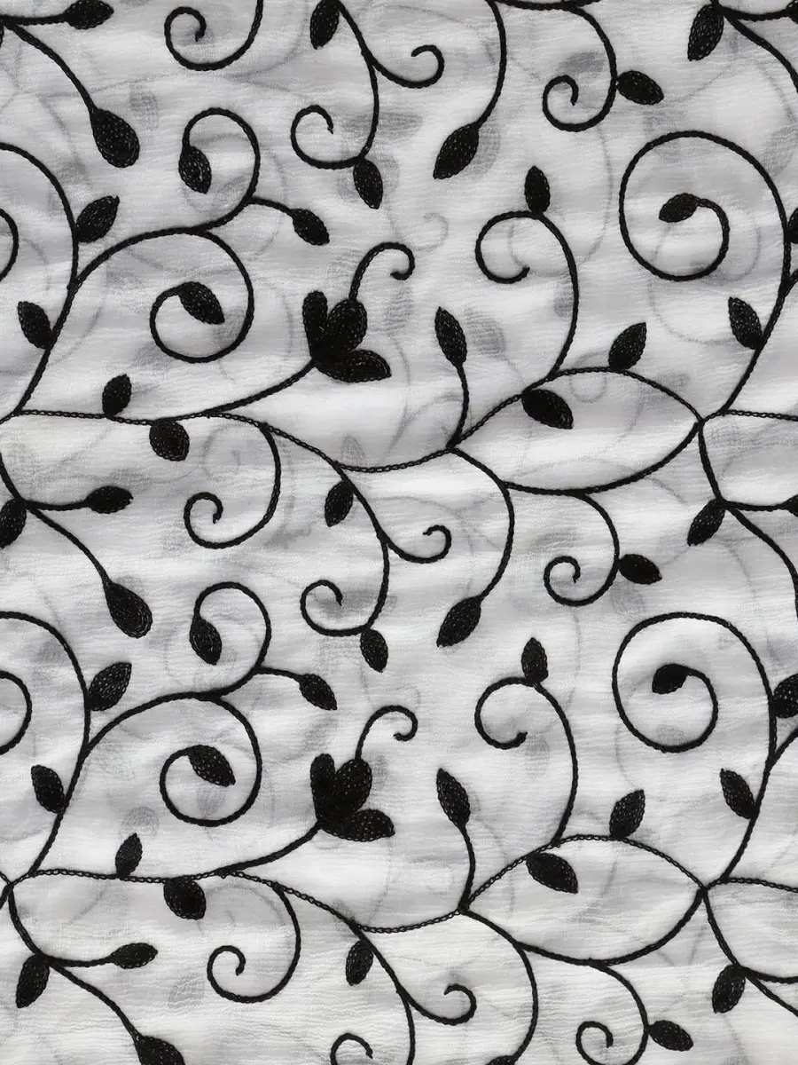 Dupatta Bazaar Embroidered Chiffon Dupatta with Lace Border, 97cm x 236cm (38" x 93") | White on Black Floral Aari Work - view 4
