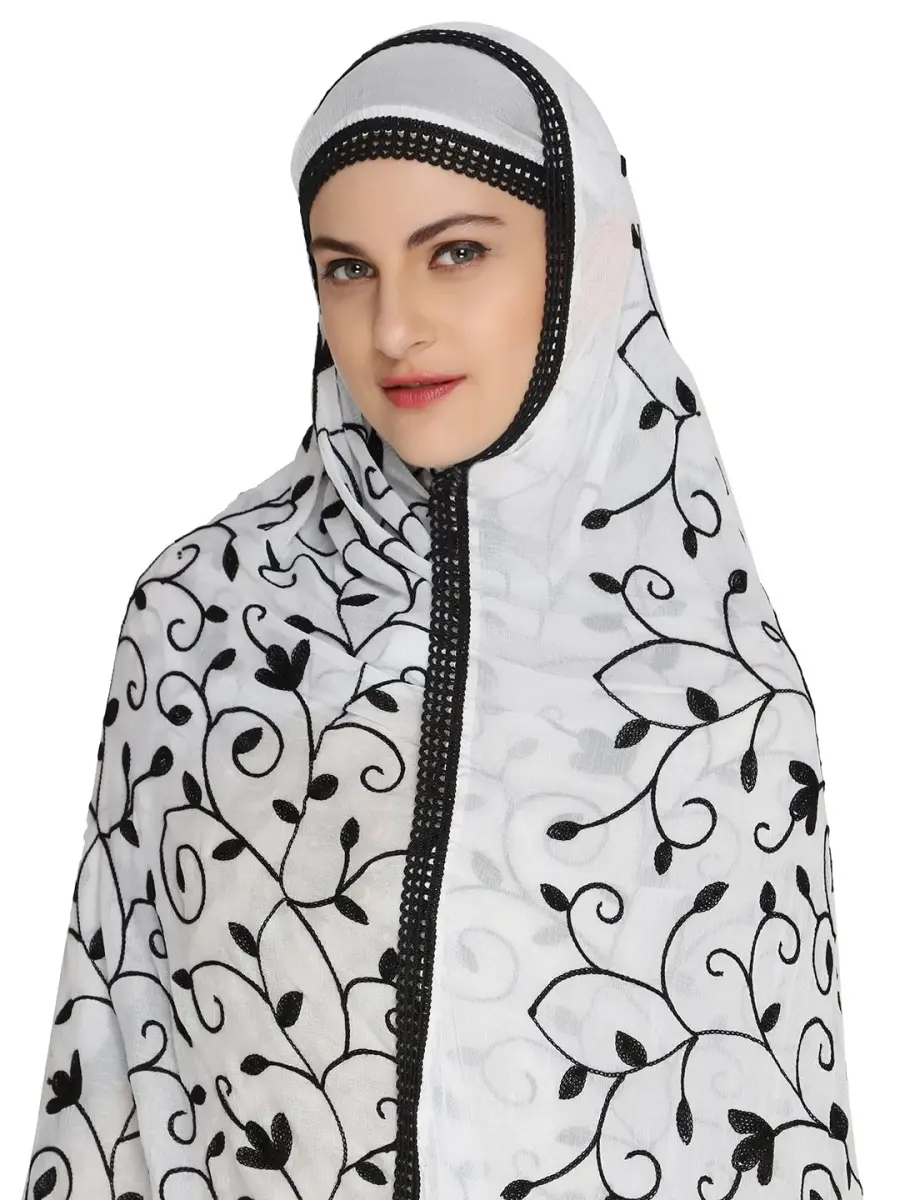 Dupatta Bazaar Embroidered Chiffon Dupatta with Lace Border, 97cm x 236cm (38" x 93") | White on Black Floral Aari Work - view 2