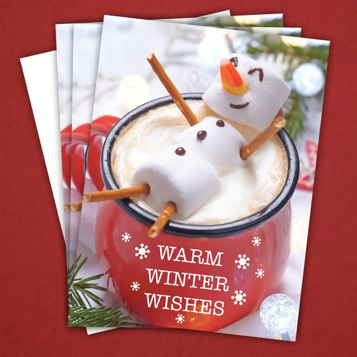 Canopy Street Cocoa Snowman Holiday Card Pack / 25 Winter Wishes Cards Set / Hot Chocolate Marshmallows Greeting / 4 5/8" x 6 1/4" Cozy Christmas Cards With Envelopes - view 5