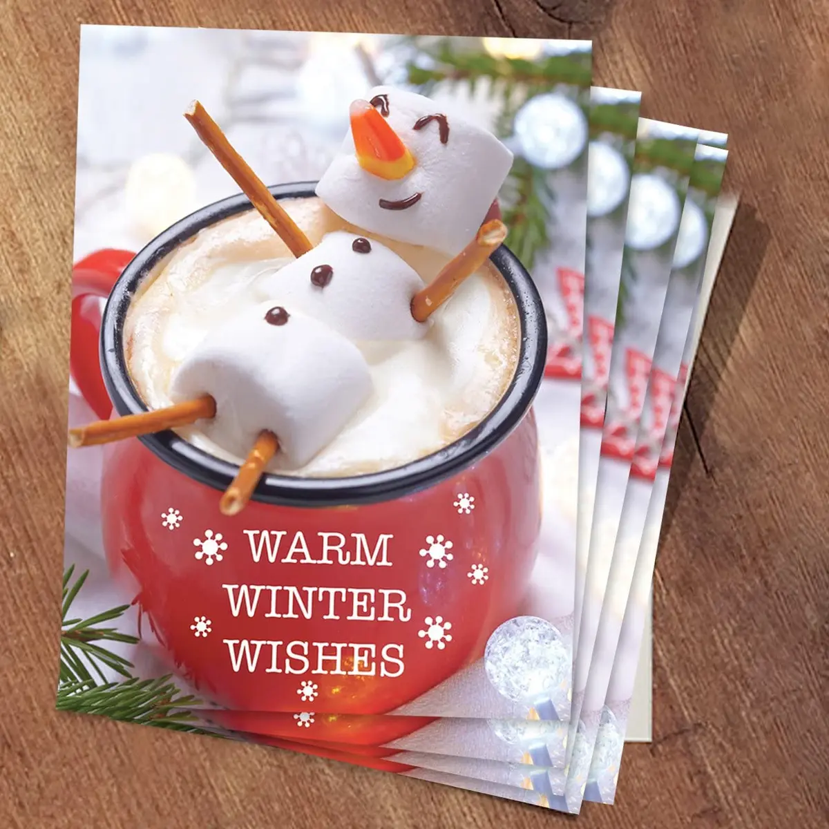 Canopy Street Cocoa Snowman Holiday Card Pack / 25 Winter Wishes Cards Set / Hot Chocolate Marshmallows Greeting / 4 5/8" x 6 1/4" Cozy Christmas Cards With Envelopes - view 9