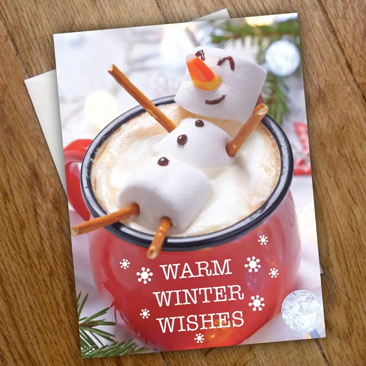 Canopy Street Cocoa Snowman Holiday Card Pack / 25 Winter Wishes Cards Set / Hot Chocolate Marshmallows Greeting / 4 5/8" x 6 1/4" Cozy Christmas Cards With Envelopes - view 4