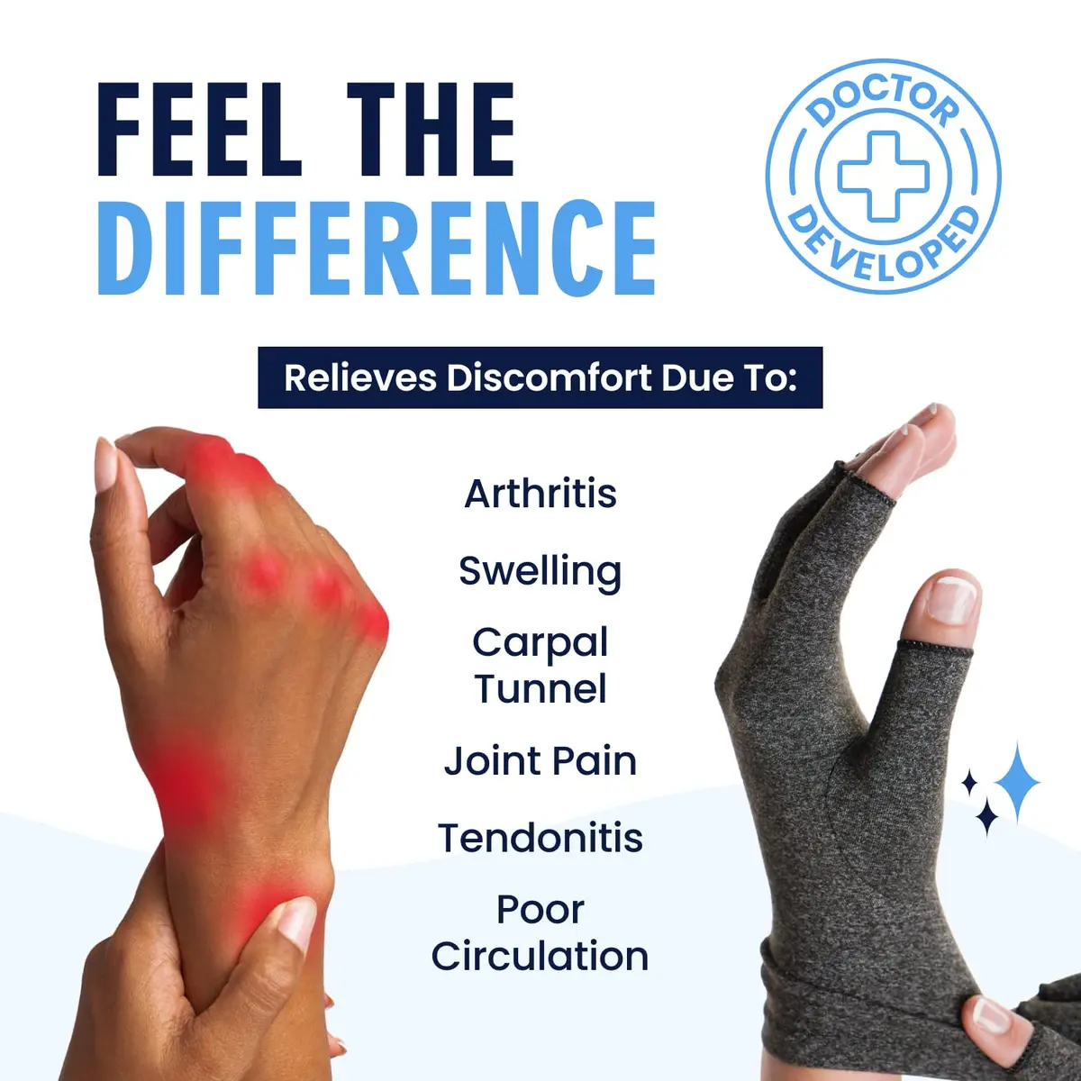 Dr. Frederick's Original Arthritis Compression Gloves, Fingerless, M, 2 ct | Support for Hand Pain & Swelling - view 2