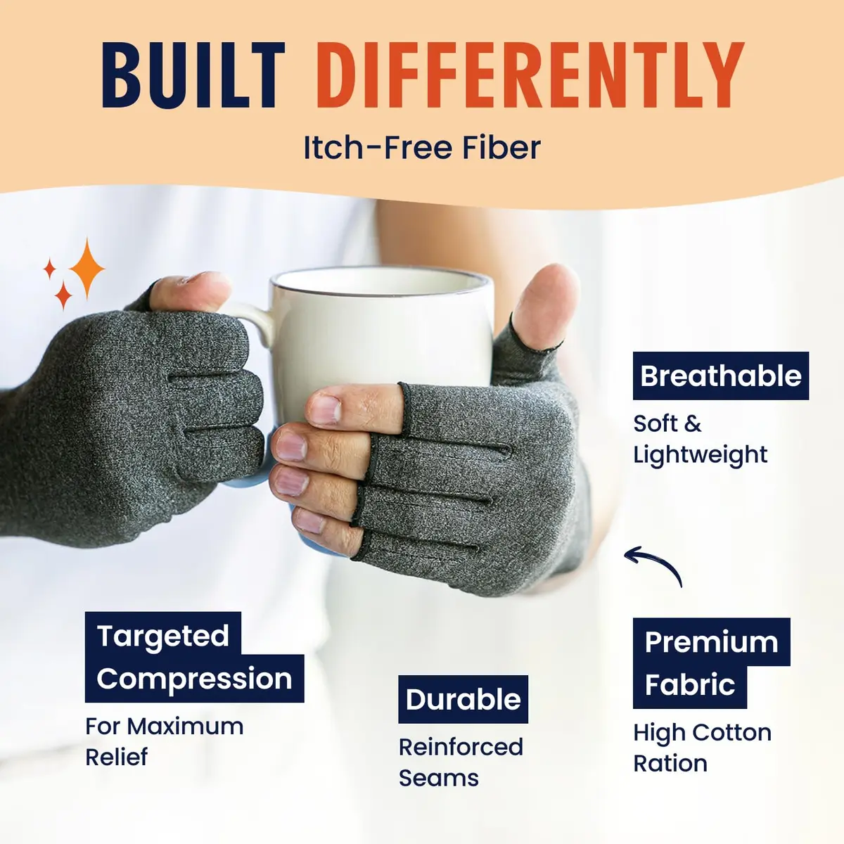 Dr. Frederick's Original Arthritis Compression Gloves, Fingerless, M, 2 ct | Support for Hand Pain & Swelling - view 3