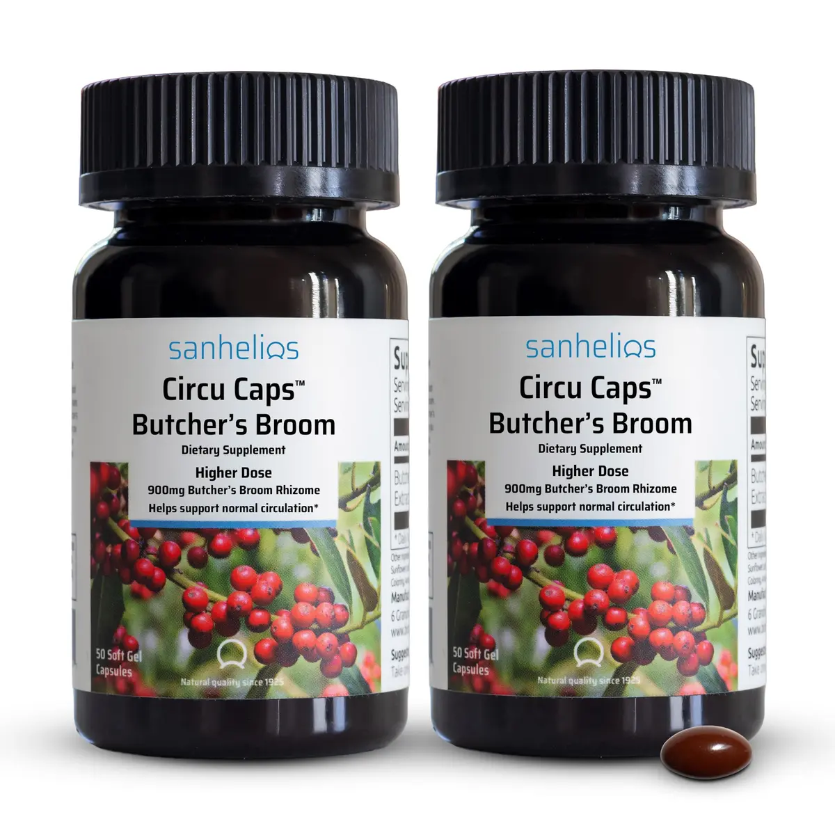 Sanhelios Circu Caps Butcher's Broom Extract 50 Count | Supports Leg Circulation & Vein Health - main product image