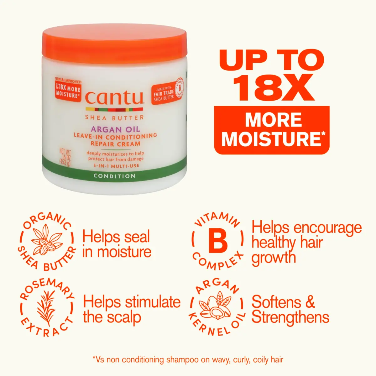 Cantu Argan Oil Leave-In Conditioning Repair Cream 453g (16 Ounce) | Hydrates & Strengthens Damaged Hair - view 3