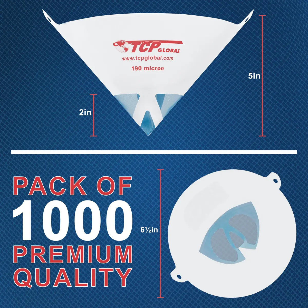 TCP Global 190 Micron Filter Tips Ultra-Fine Paint Strainer, Case of 1000 | Superior Filtration for All Paint Types - view 2