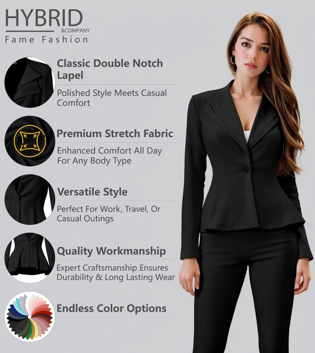 Hybrid & Company Women's Office Blazer JK43864 3X | Double Notch Lapel, Ultra-Stretch Fabric - view 2