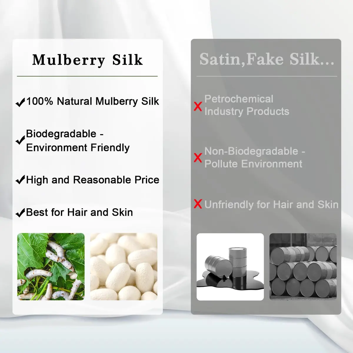 ZIMASILK 100% Pure Mulberry Silk Pillow Cases for Hair and Skin, Queen 51cm x 76cm (20"x30") | Hypoallergenic & Anti-Aging Pillowcase - view 5