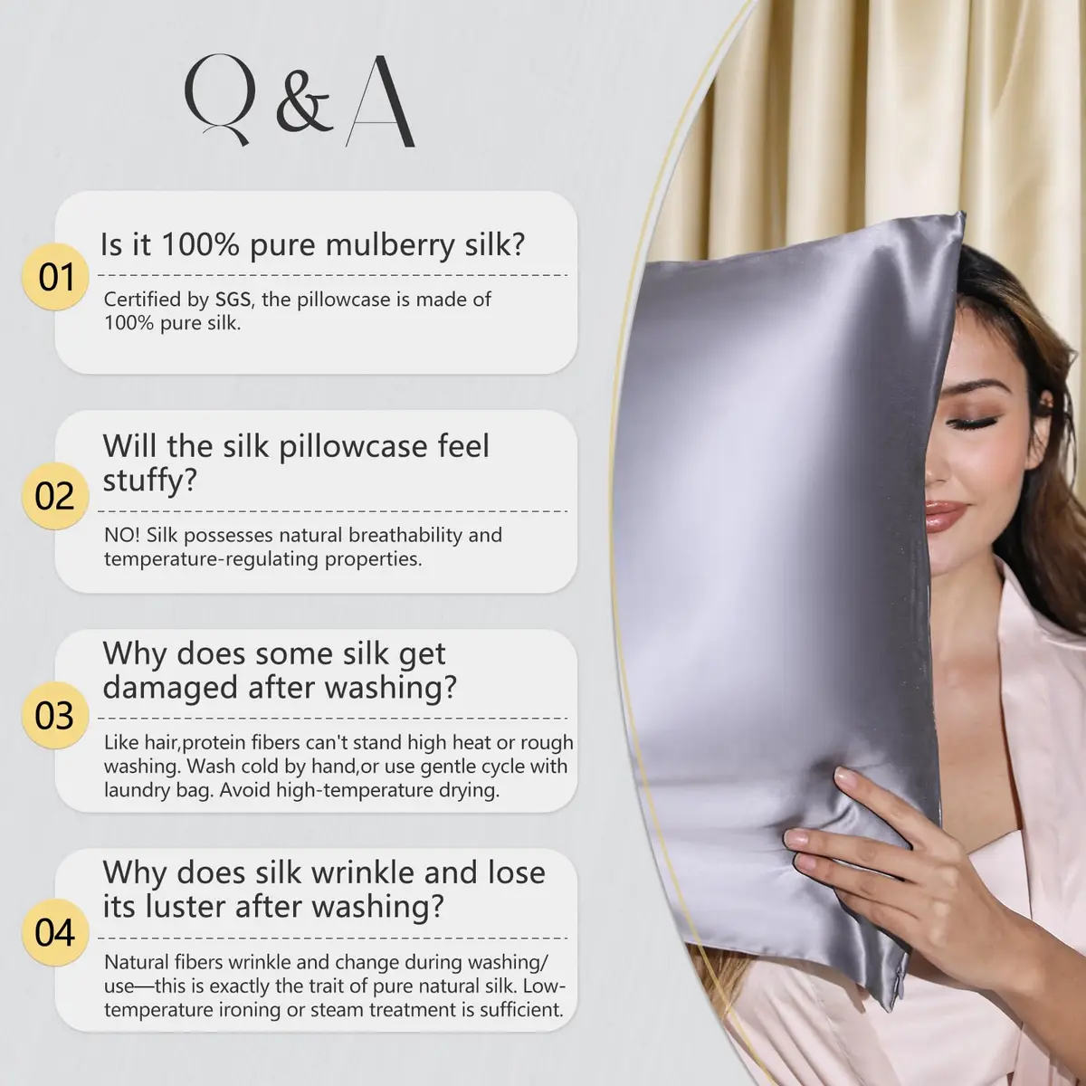 ZIMASILK 100% Pure Mulberry Silk Pillow Cases for Hair and Skin, Queen 51cm x 76cm (20"x30") | Hypoallergenic, Anti-Aging, Breathable - view 9
