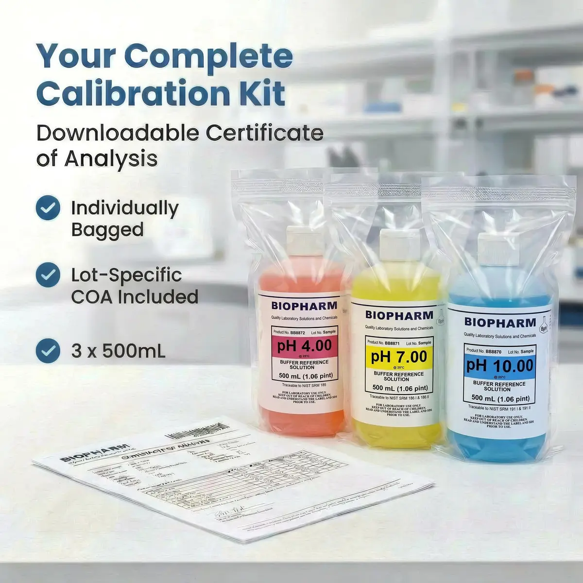 Biopharm pH Calibration Buffer 3-Pack | NIST Traceable Solutions for Accurate pH Meter Calibration - view 6