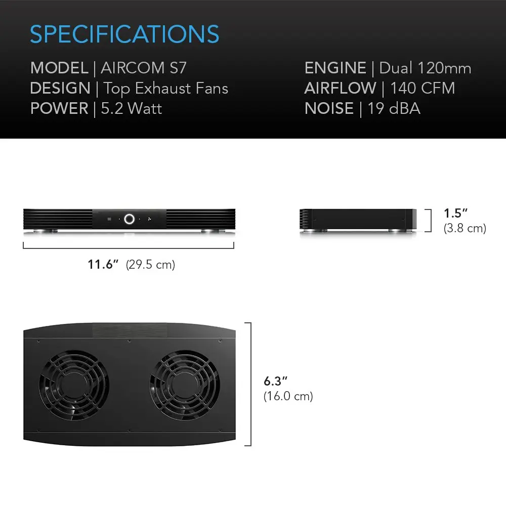 AC Infinity AIRCOM S7 Quiet Cooling Fan System 12" Top-Exhaust 29.5cm (11.6") | 140 CFM Airflow, 19 dBA Noise - view 6